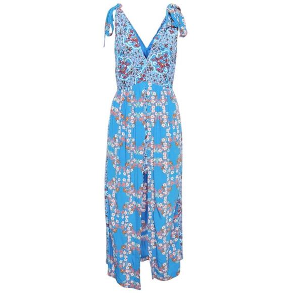 Sandro Blue Floral Print Crepe Patterned Layered Midi Sleeveless Dress SIze 36 - Picture 1 of 6